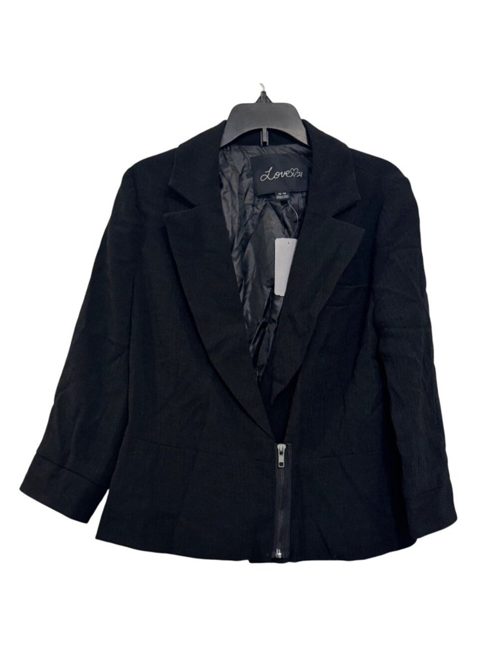 Love 21 Womens Black Career Jacket 3/4 Sleeve Medium With Zipper Closure